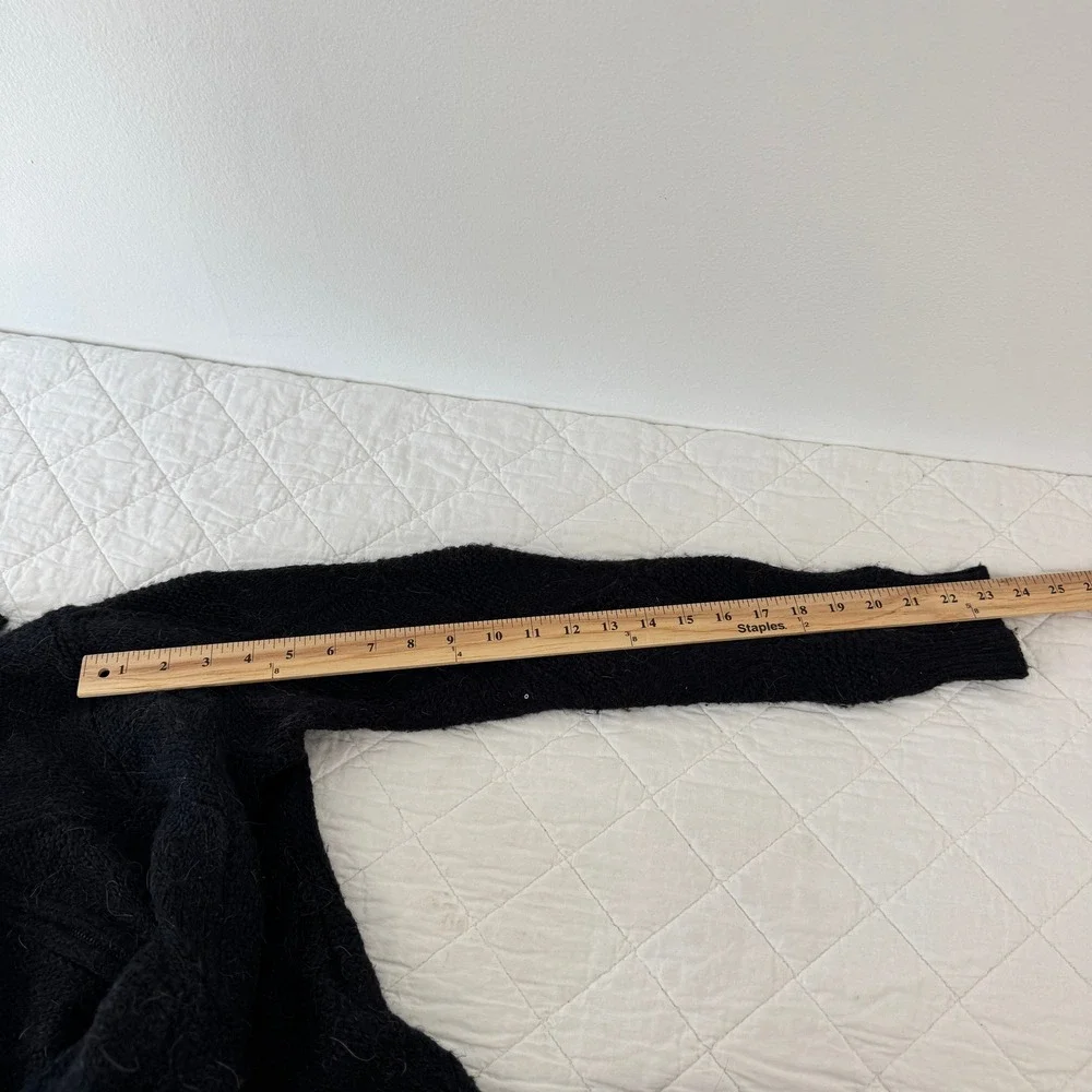 Black Alpaca Blend‎ Diamond Knit Full Zip Long Cardigan Sweater Soft S